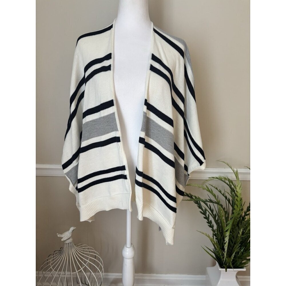 Talbots Womens Size XS/S Cream Black Gray Stripe Sweater Wrap